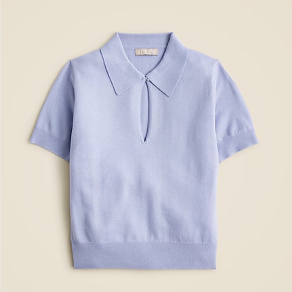 New Short-sleeve keyhole sweater in merino wool blend